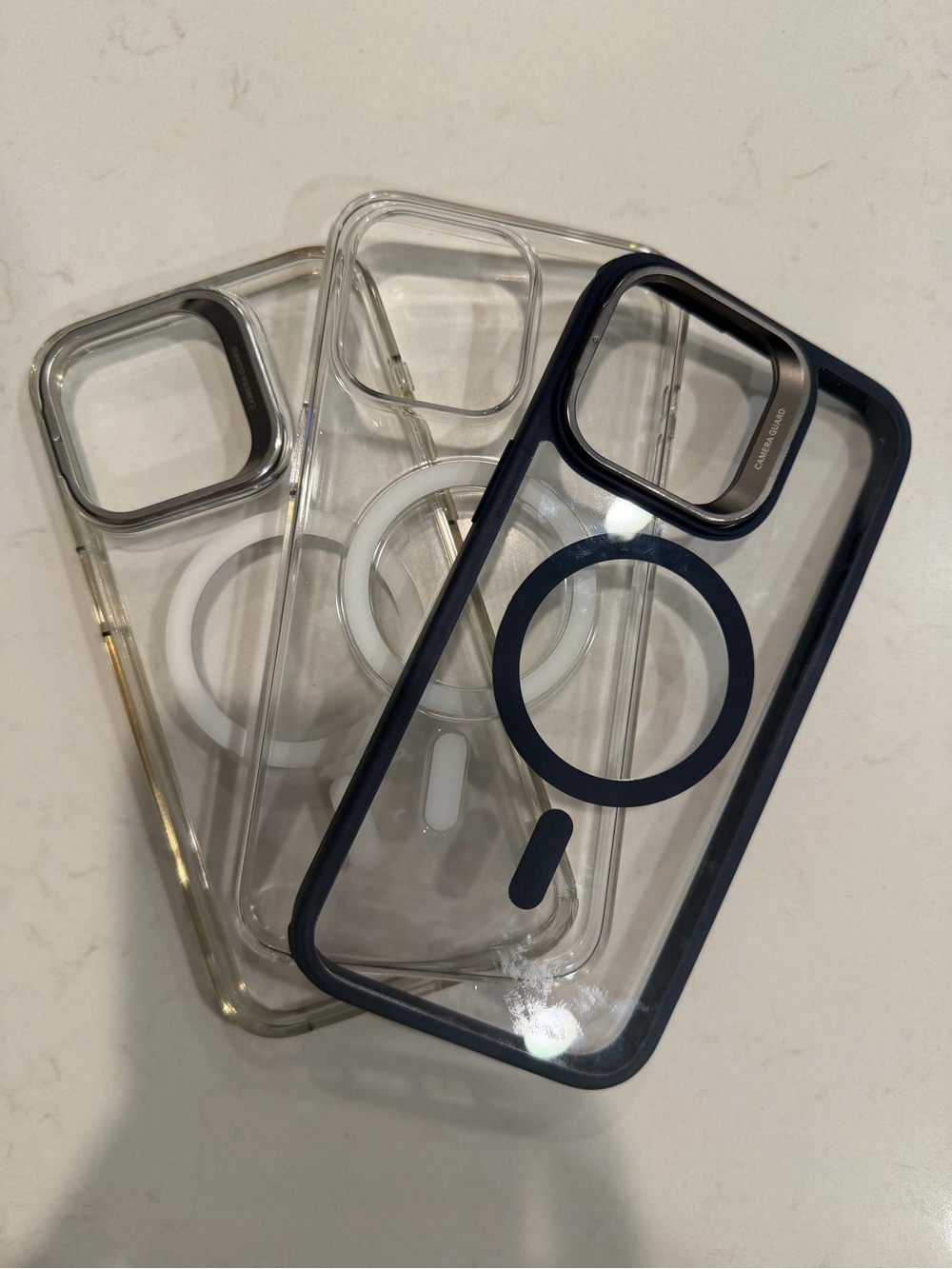 3 iPhone 15 Phone Cases Clear MagSafe-Compatible Phone Case with Blue Trim
